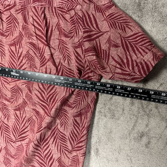 Samuel Windsor Shirt Mens Linen Blend Button Up Large Red Chambray Leaves Hawaii - Picture 8 of 11